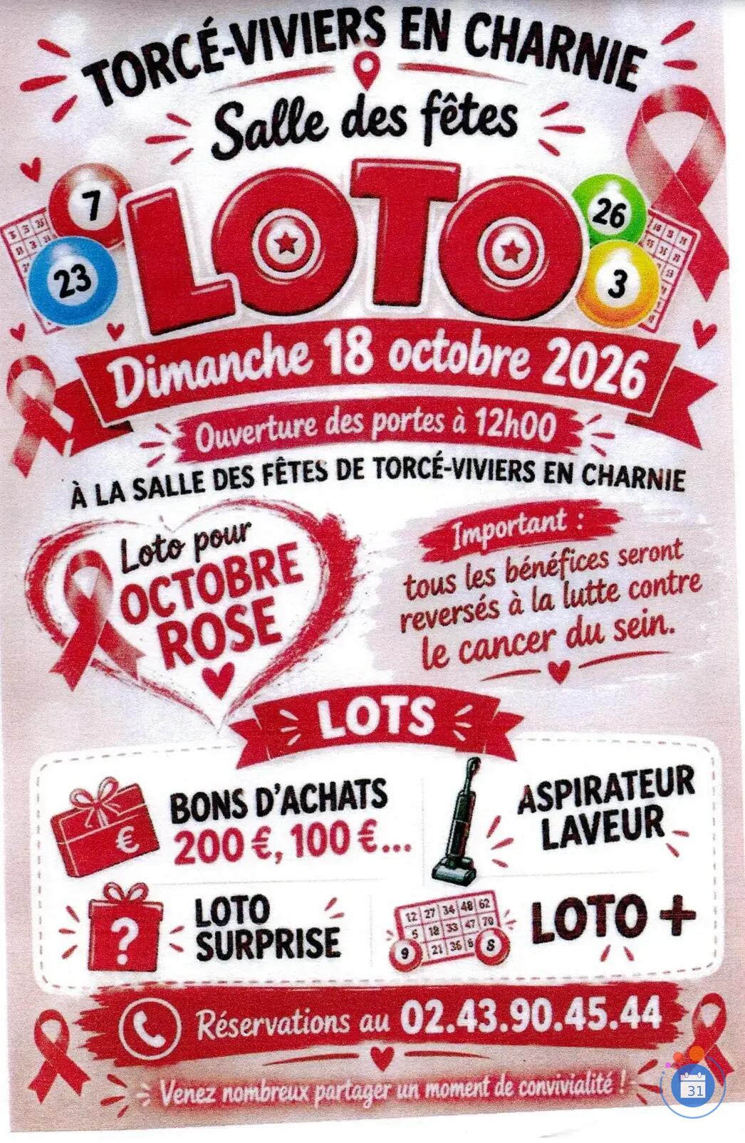 Flyer loto organisé par anim'charnie, animé par sandrine