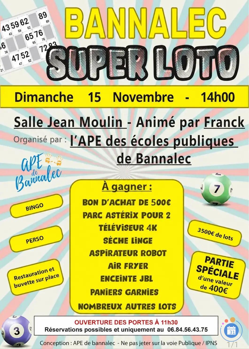 Flyer Loto de L'APE de Bannalec