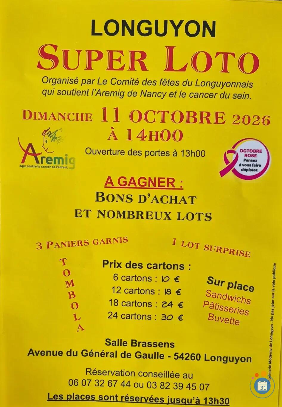 Flyer Super loto du Comité des Fêtes de Longuyon
