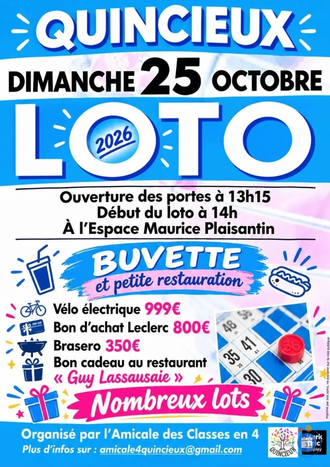 Flyer loto des classes en 4 de Quincieux