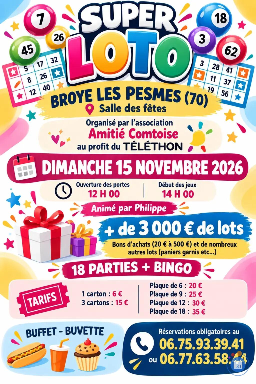 Flyer SUPER LOTO, organisé par L'Association Amitié Comtoise
