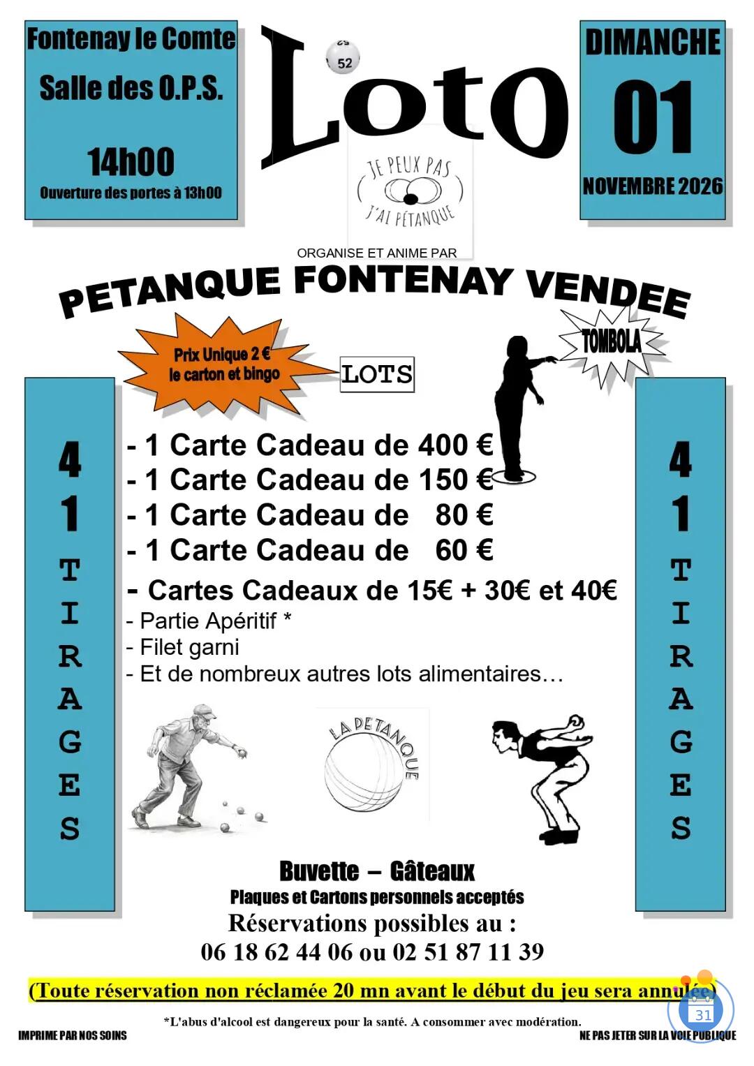 Flyer Loto de la PETANQUE FONTENAY VENDEE