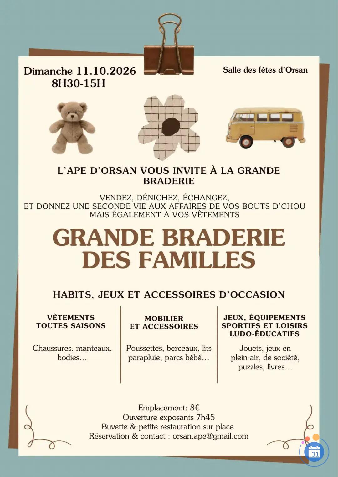 Image Grande braderie des familles - APE d'Orsan (photo 1)