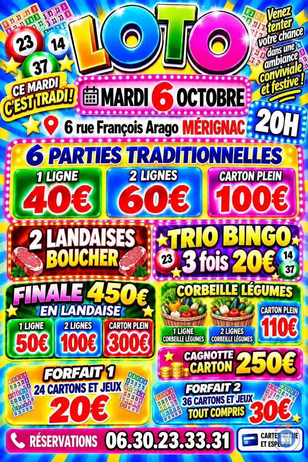 Flyer Loto forfait tout compris 36 cartons et les jeux cagnotte 200€