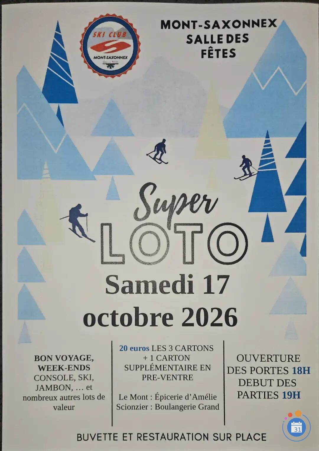 Flyer Super loto du ski club du Mont-Saxonnex