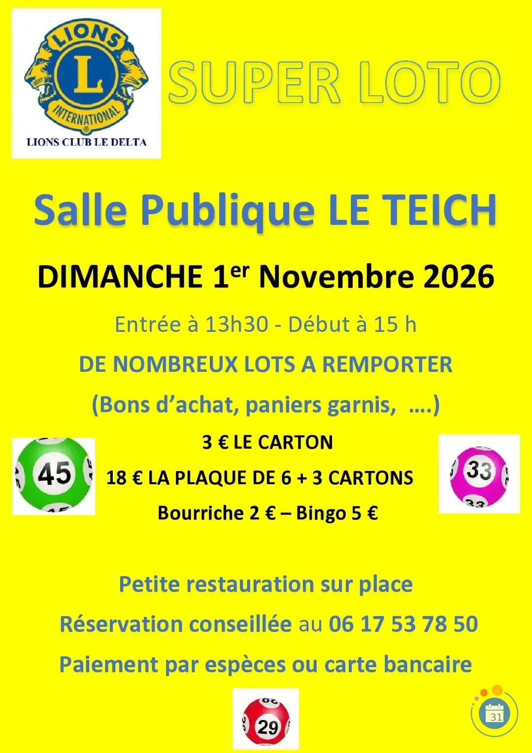 Flyer SUPER LOTO du LIONS CLUB LE DELTA