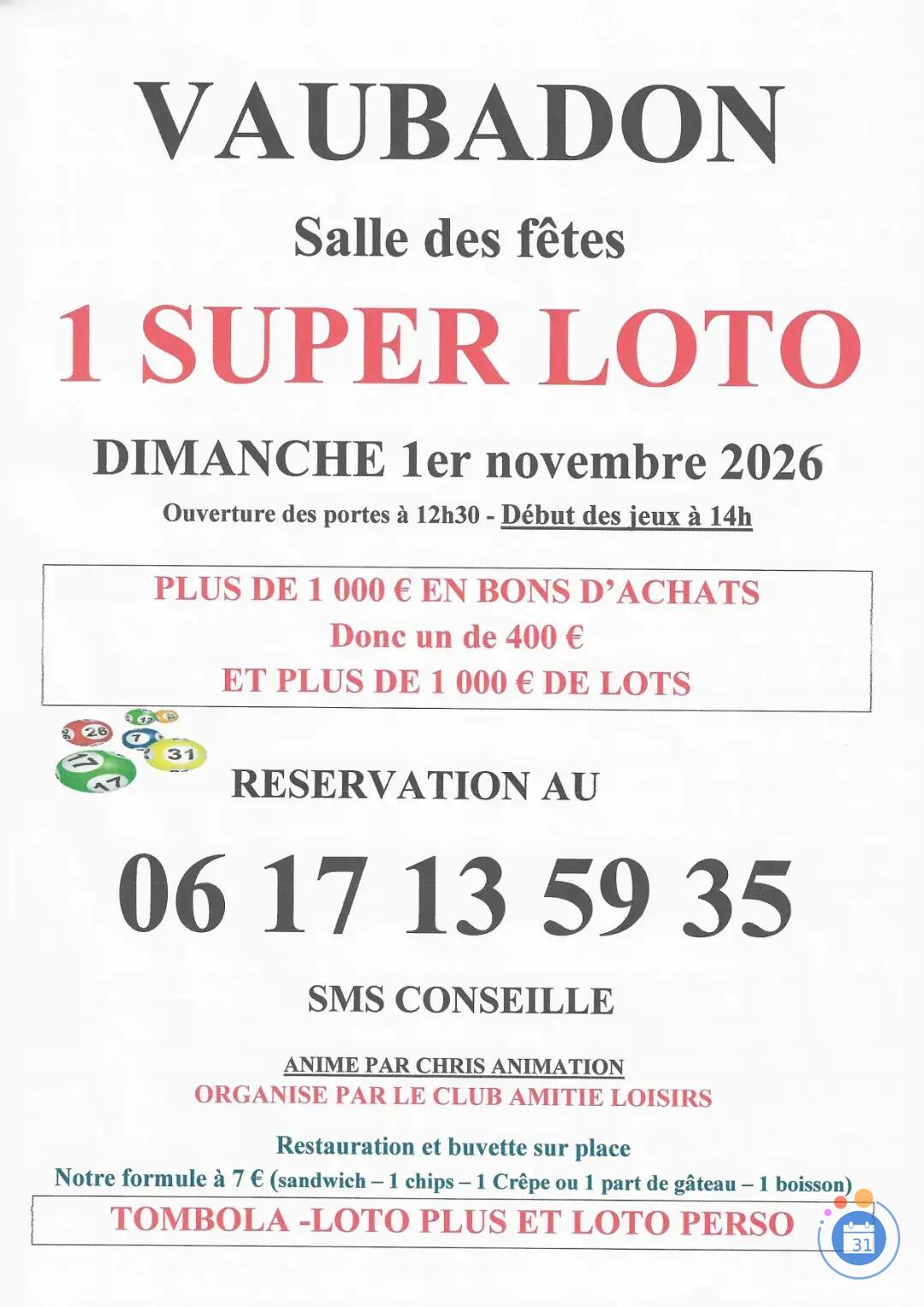 Flyer Loto a vaubadon anime par chris animation