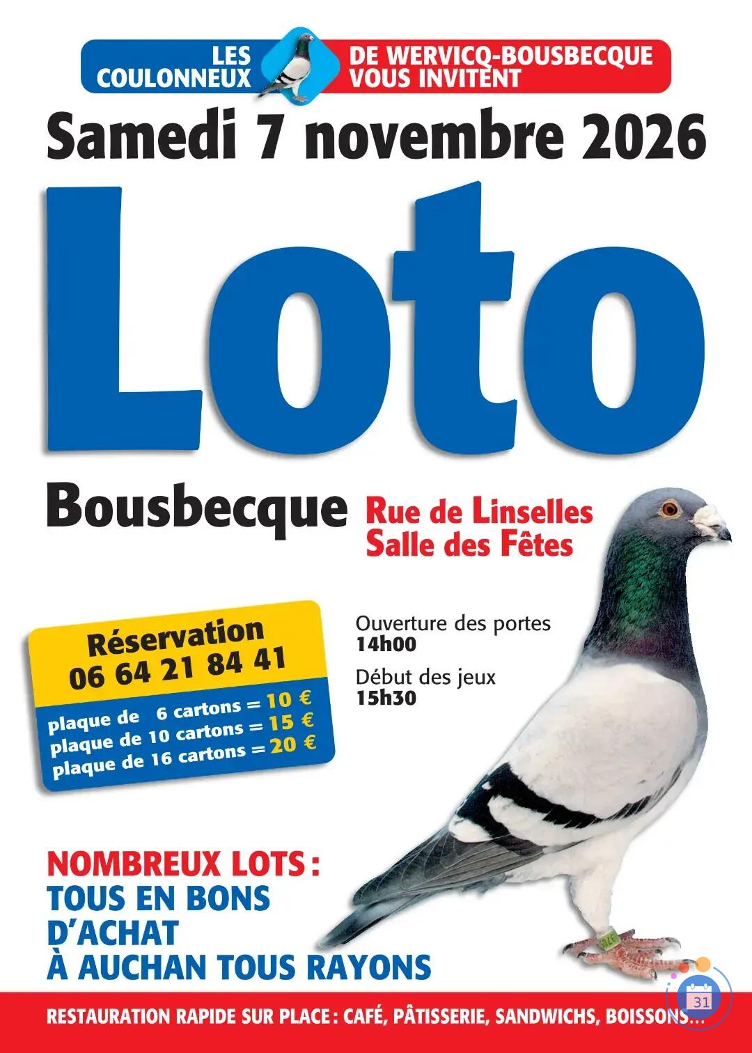 Flyer Loto des coulonneux de wervicq-bousbecque