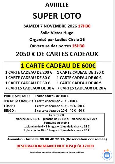 Flyer Super loto organise par les ladies circle 16