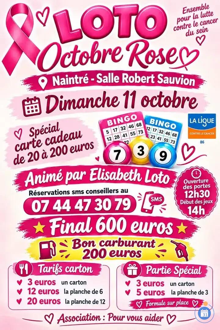 Flyer Loto OCTOBRE ROSE animé par Elisabeth Loto