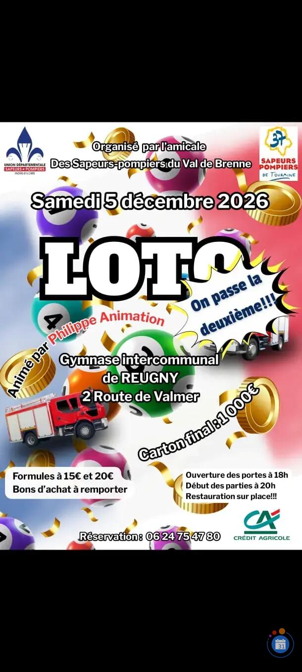 Flyer Super loto pompier reugny anime par philippe animation
