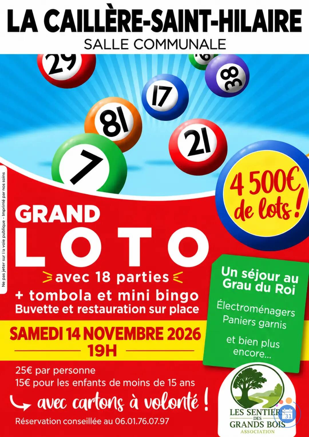 Flyer Grand Loto - 4500 € de Lots - Formule Cartons à Volonté