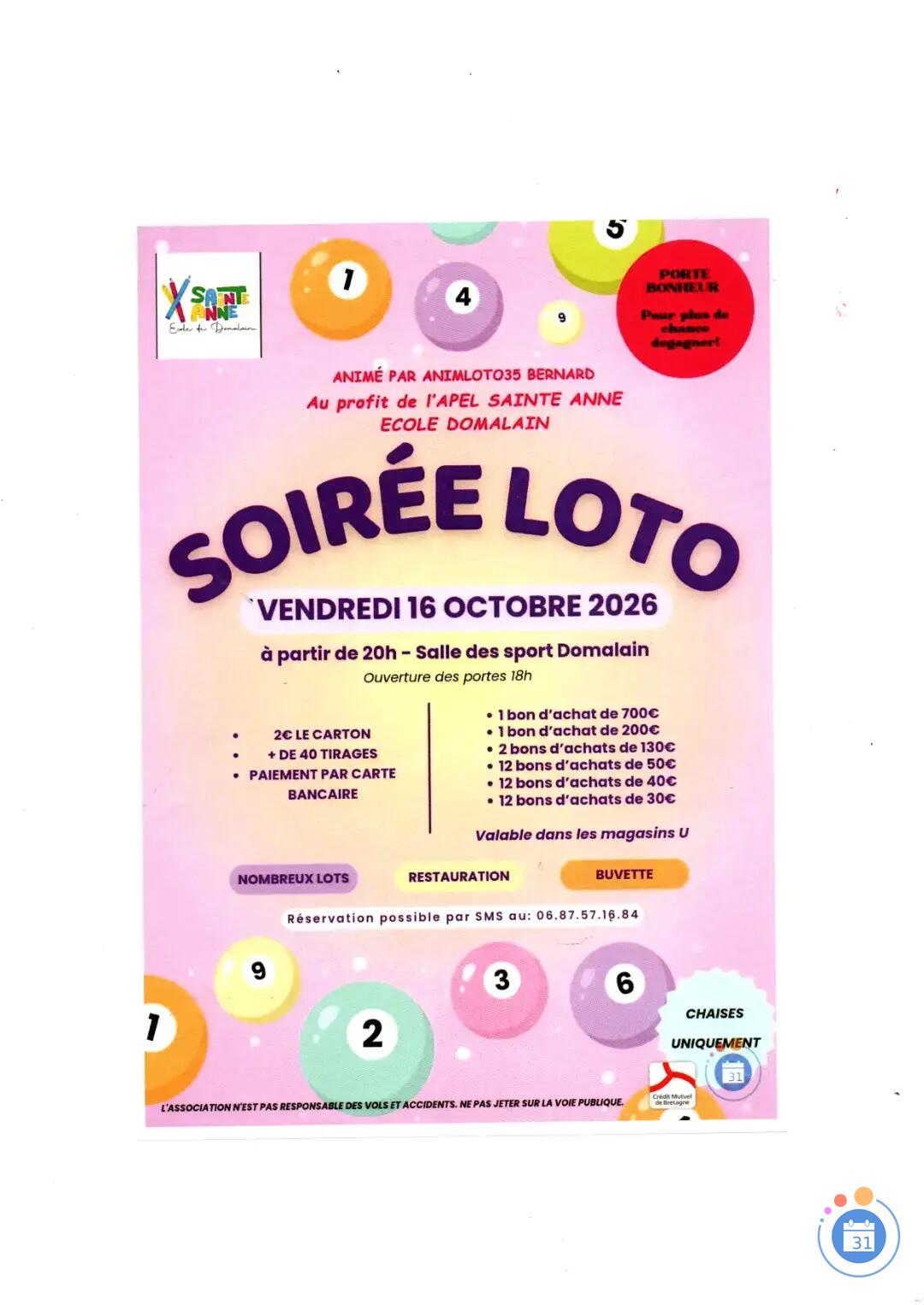 Flyer SOIREE LOTO Animé par ANIMLOTO35 BERNARD