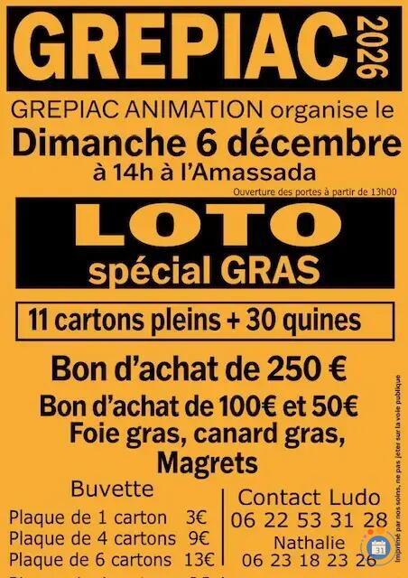 Image LOTO SPECIAL GRAS - GREPIAC ANIMATION (photo 1)