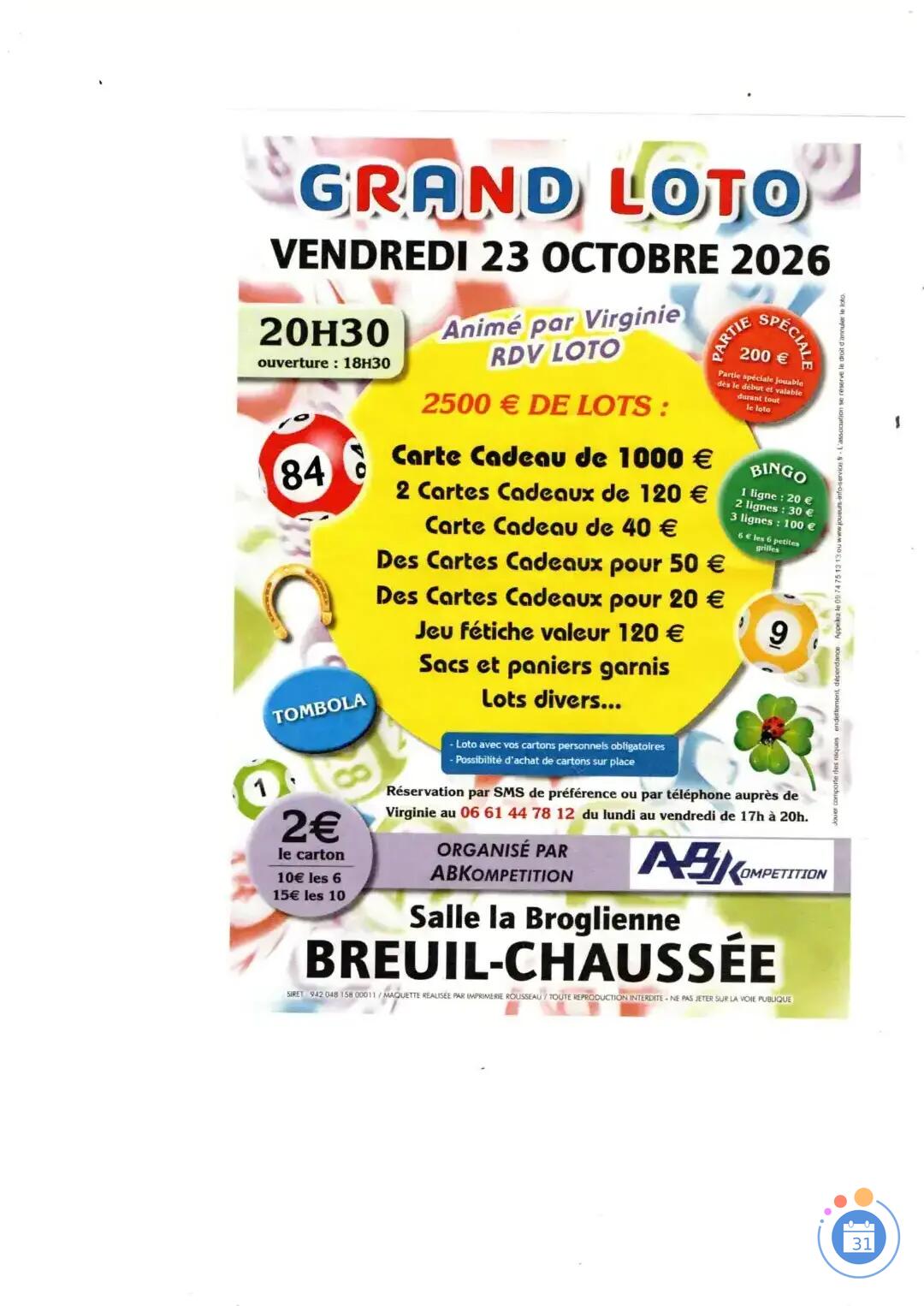 Image GRAND LOTO ANIME PAR VIRGINIE RDV LOTO A BREUIL CHAUSSEE (photo 1)