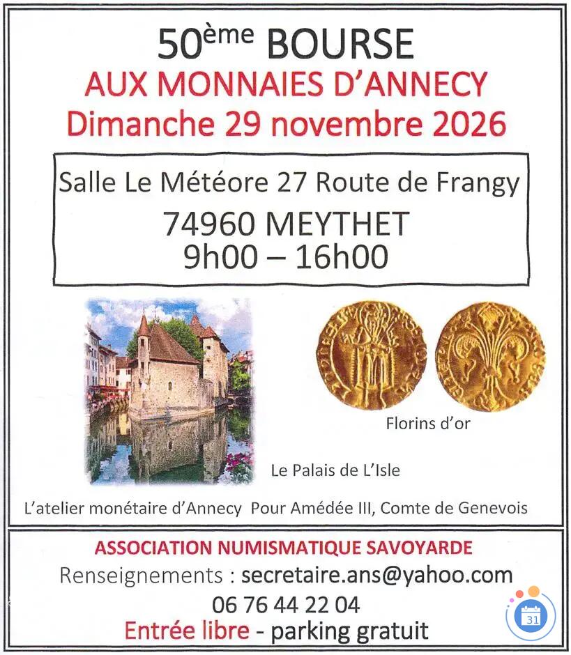 Image Bourse Numismatique d’Annecy - 29 novembre 2026 (photo 1)