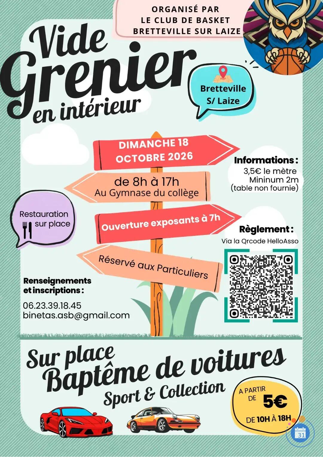 Image Vide grenier en intérieur du club de basket de Bretteville sur Laize (photo 1)