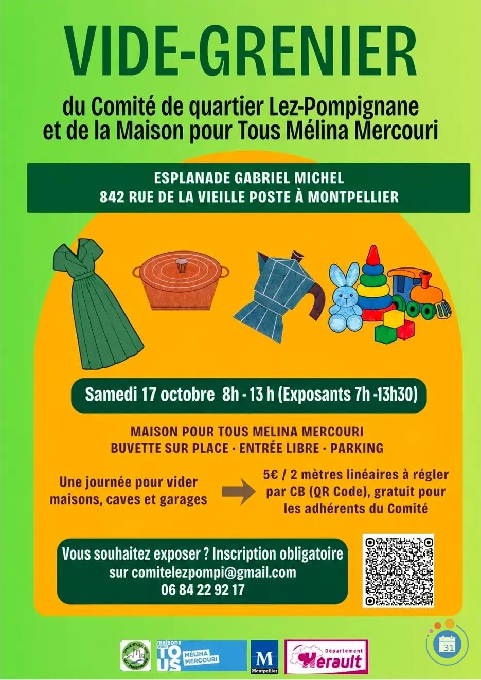 Image Vide grenier comité de quartier Lez-Pompignane et MPT Melina Mercouri (photo 1)