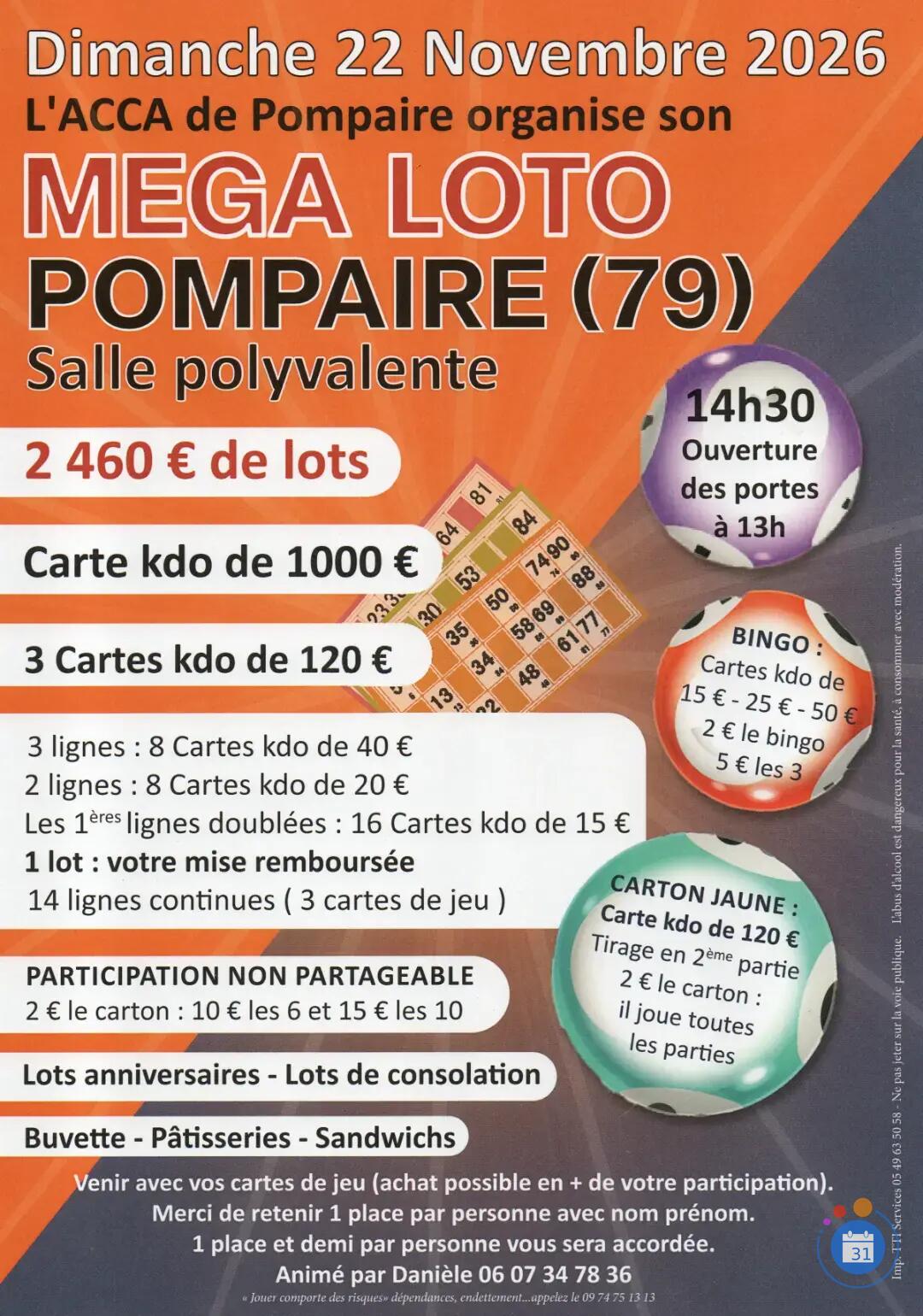 Image Méga loto de l'ACCA de Pompaire (photo 1)