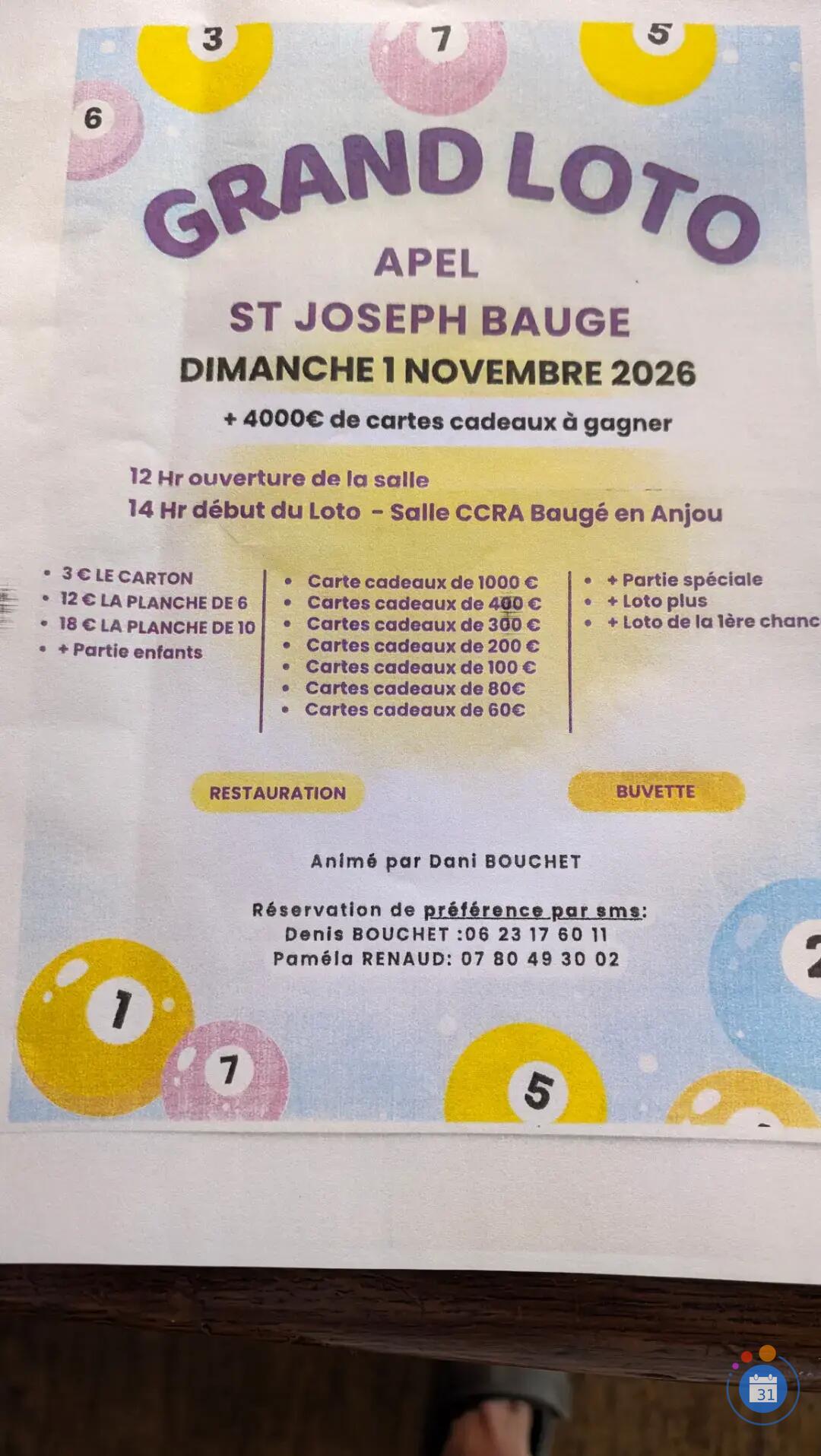 Image Super loto APEL St Joseph Baugé animé par Dani (photo 1)