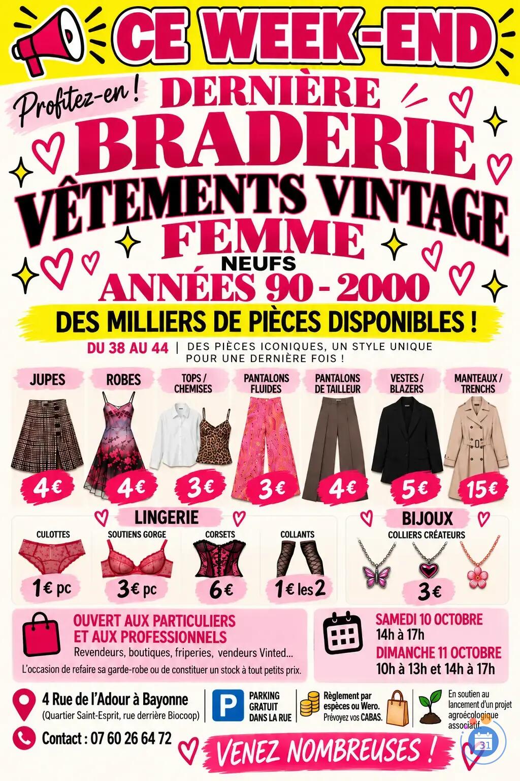 Image 📣 CE WEEK-END À BAYONNE – GRANDE BRADERIE VÊTEMENTS VINTAGE FEMME NEUFS (photo 1)
