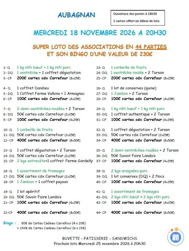 Image AUBAGNAN LOTO EN 44 PARTIES ET SON BINGO (photo 1)