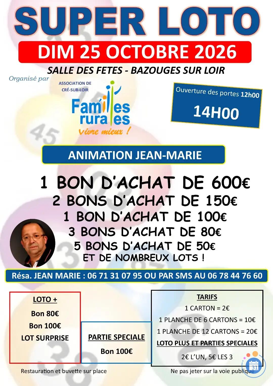 Image SUPER LOTO FAMILLES RURALES ANIMATION JEAN MARIE (photo 1)