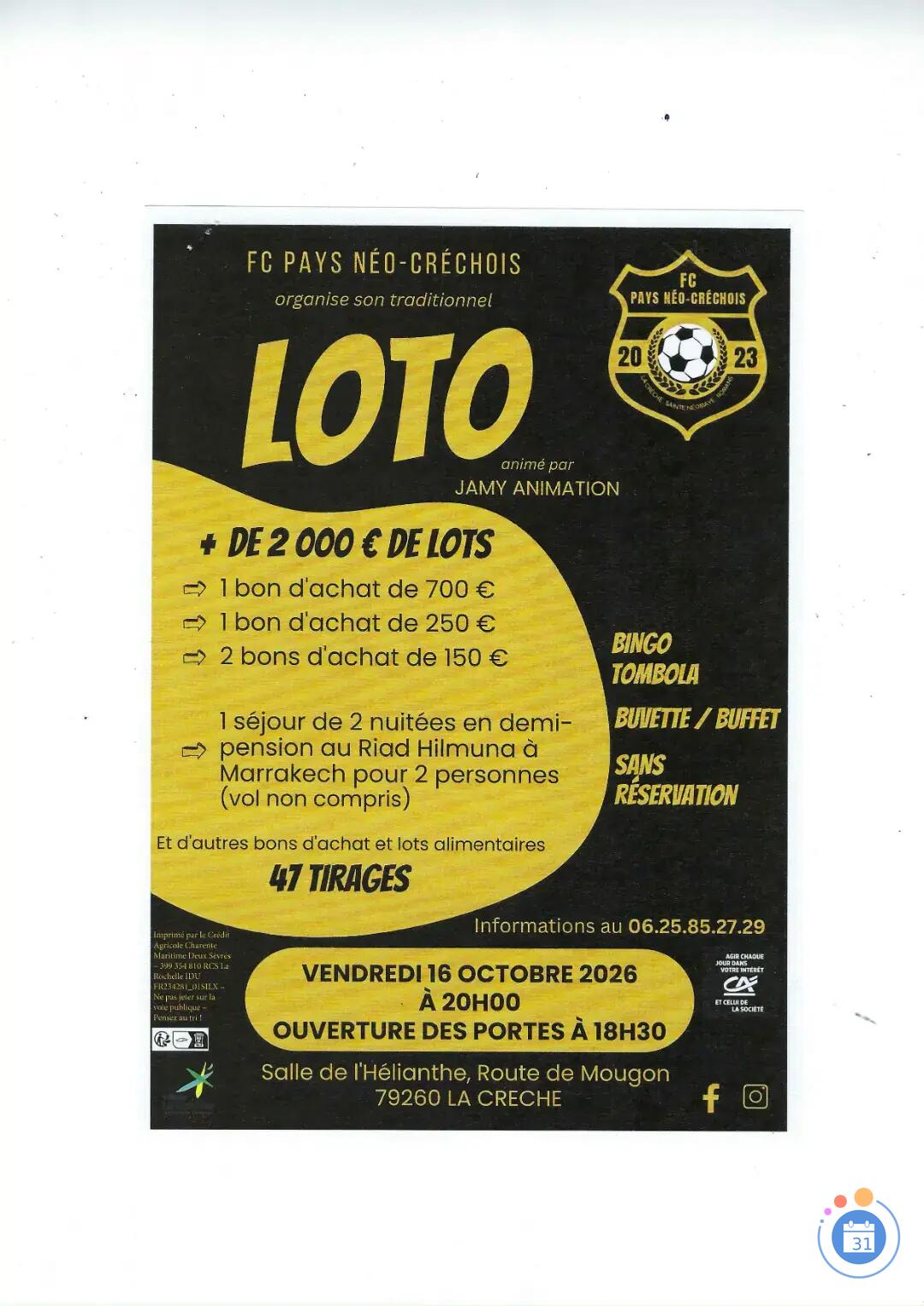 Image loto-bingo foot neo-créchois avec JAMY 47 tirages (photo 1)