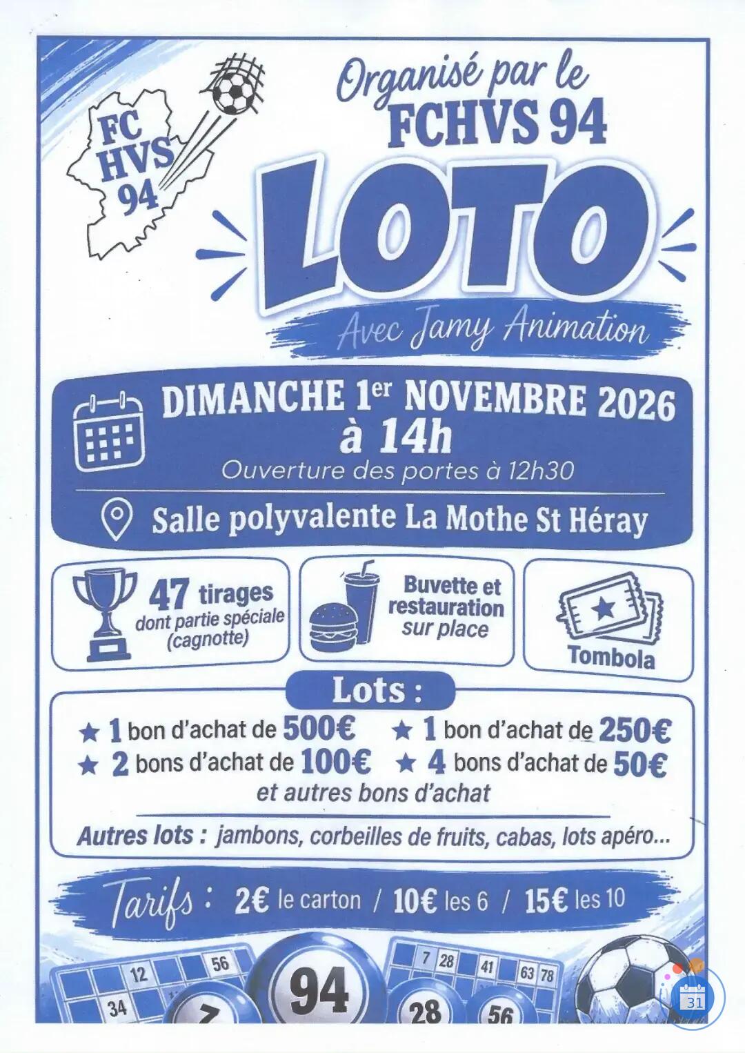 Image loto- bingo foot haut val de sèvre avec JAMY 47 tirages (photo 1)