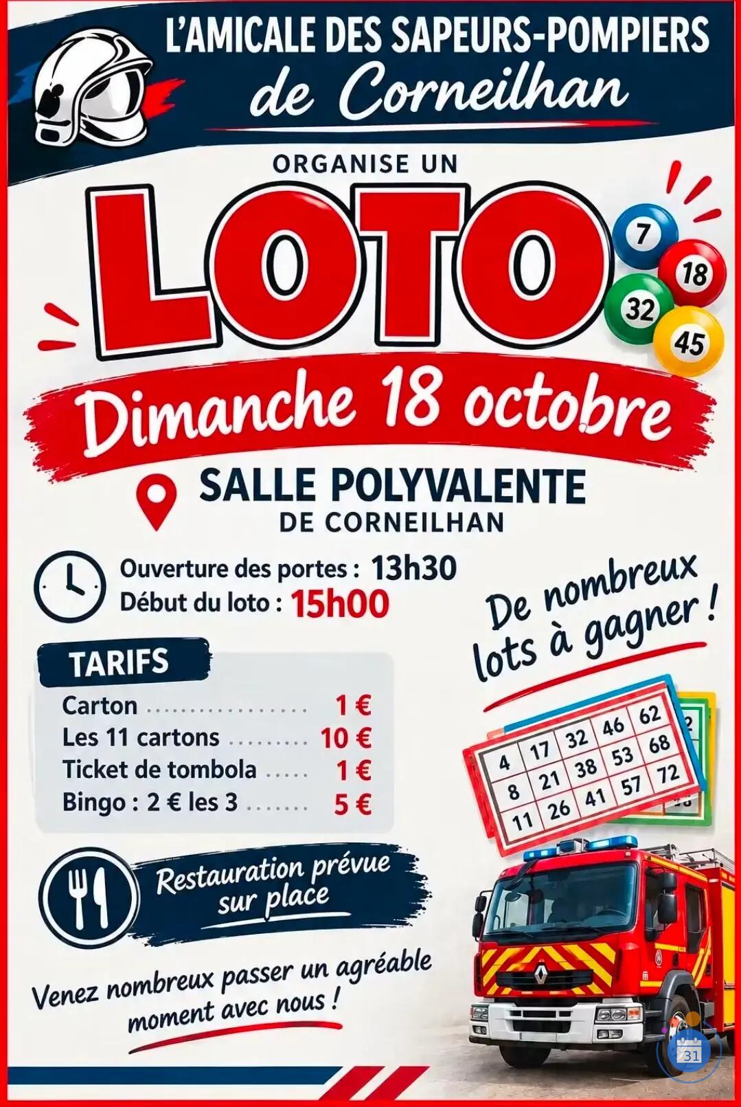 Image Loto organisé par L'AMICALE DES SAPEURS POMPIERS de CORNEILHAN (photo 1)