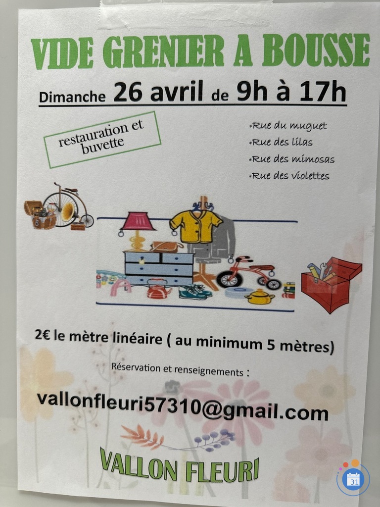 Image Vide grenier de Bousse Rues des Fleurs autour du cimetière (photo 1)