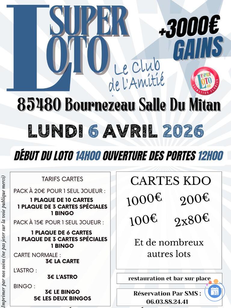 Image Super loto organiser par CLUB DE L'AMITIÉ ANIMATION FLORIAN (photo 1)