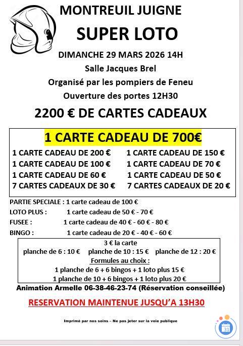Image Super loto organisé par LES POMPIERS DE FENEU (photo 1)
