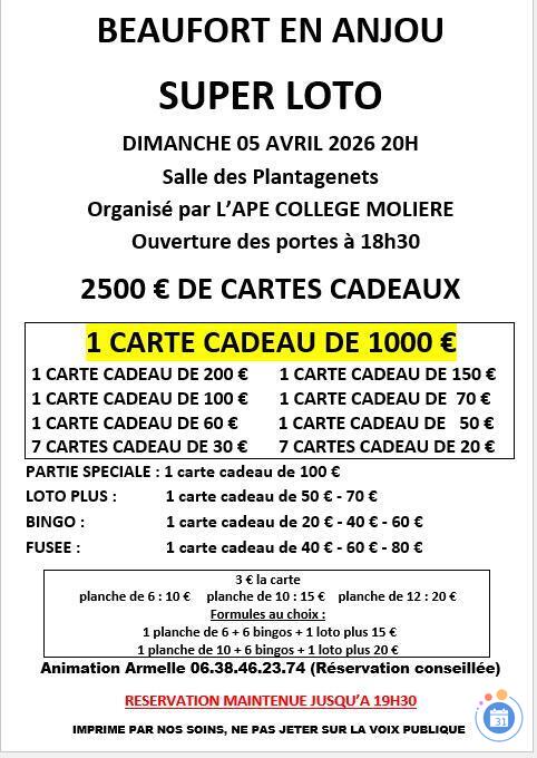 Image Super loto organisé par L'APE COLLEGE MOLIERE (photo 1)