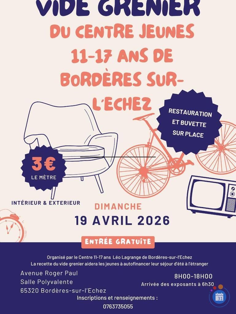 Image Vide Grenier du Centre Jeunes 11-17 ans Bordères-sur-Echez (photo 1)