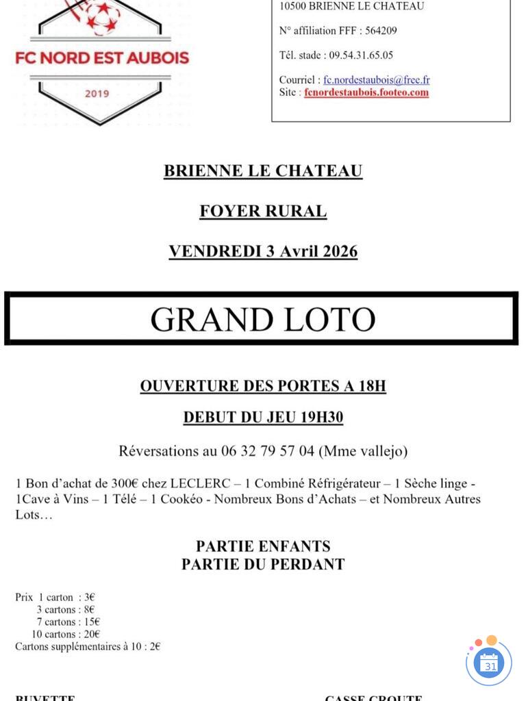 Image Loto du foot fc Nord Est Aubois (photo 1)