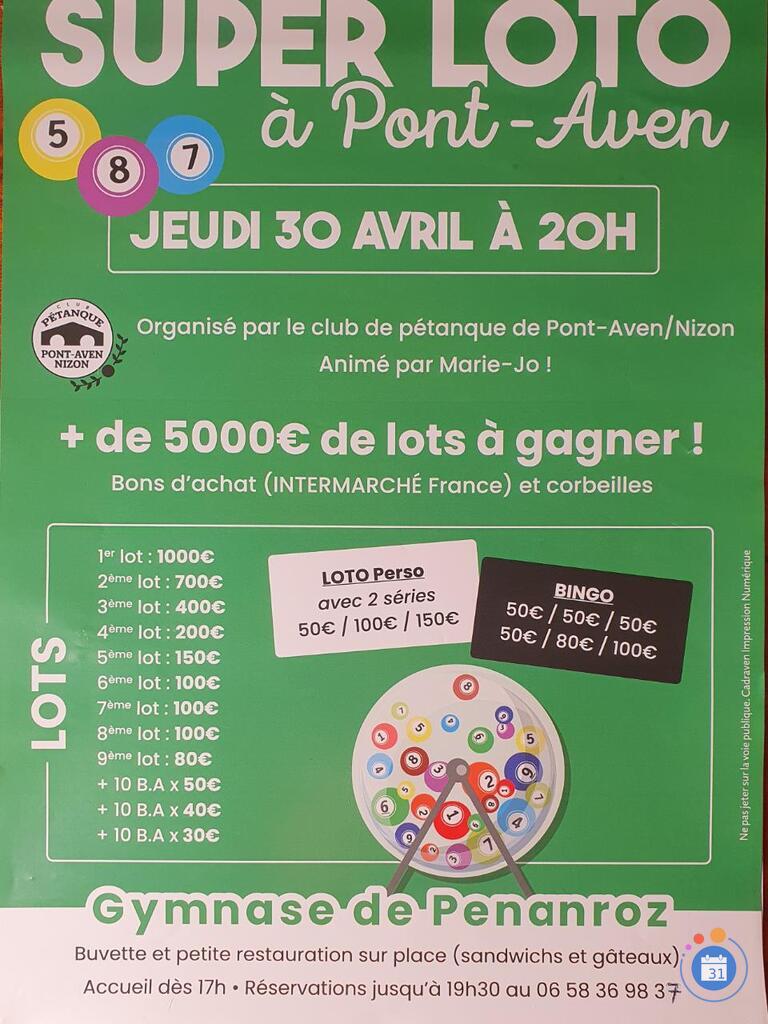 Image Loto du club de pétanque PONT-AVEN animé par Marie Jo (photo 1)