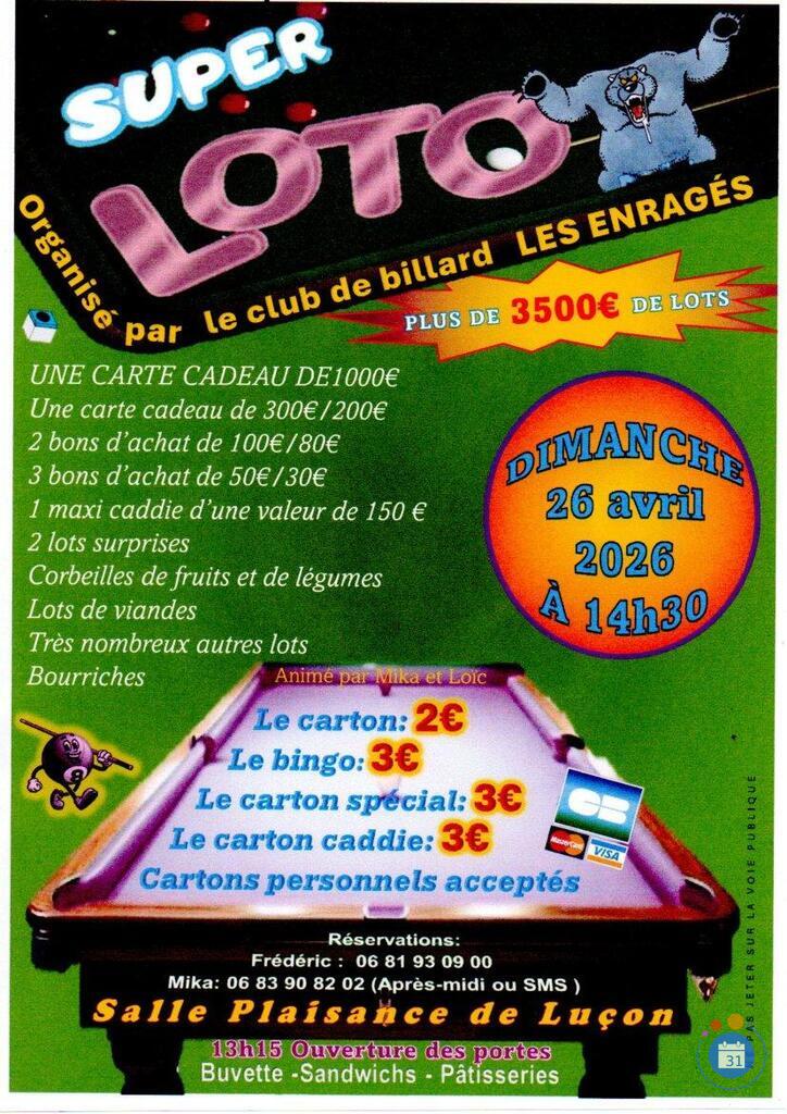 Image Super loto organisé par le club de billard (Les Enragés) (photo 1)