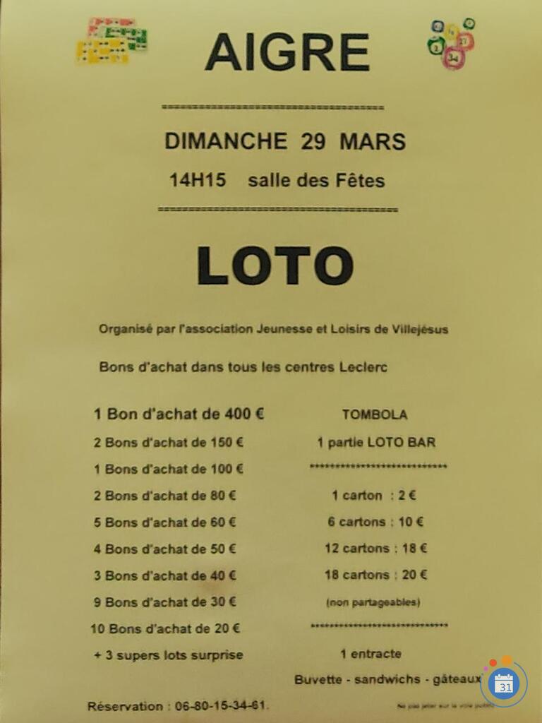 Image Super loto organisé par jeunesse et loisirs de villejésus (photo 1)
