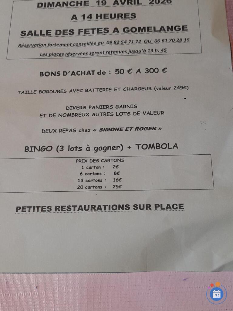 Image Loto organisé par LE Club Epargne les MOUTARDIERS DE LA NIED (photo 1)