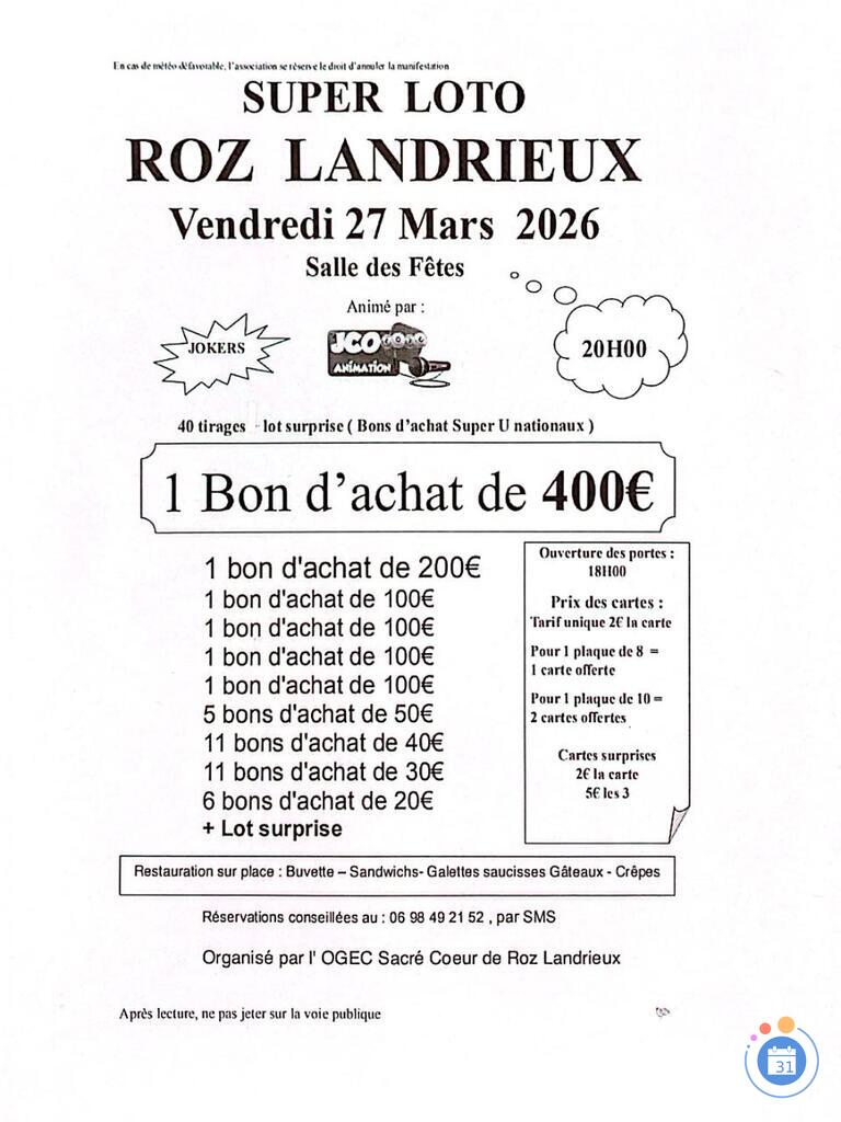 Image Super loto OGEC école du Sacré Coeur avec JCO (photo 1)