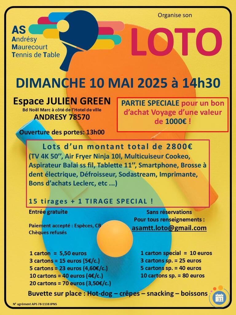 Image Super Loto du Club de Tennis de Table Andrésy Maurecourt (photo 1)