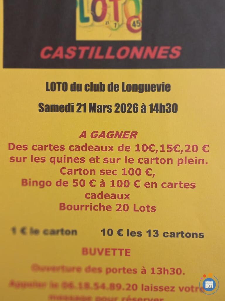 Image Grand Loto Club de LONGUEVIE (photo 1)