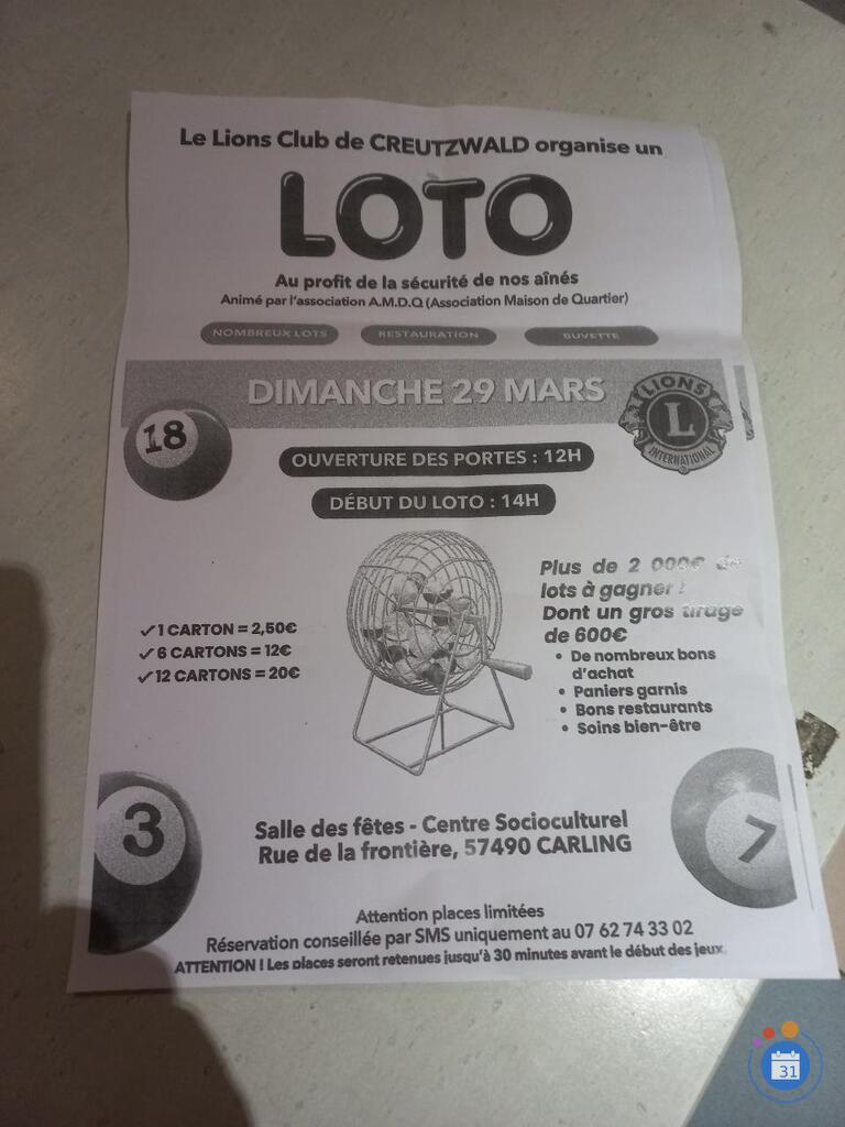 Image LOTO LIONSCLUB Creutzwald au Profit de la Sécurité des Aînés (photo 1)